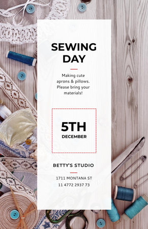 Sewing Day Event Announcement with Threads and Ribbons Flyer 5.5x8.5in Design Template