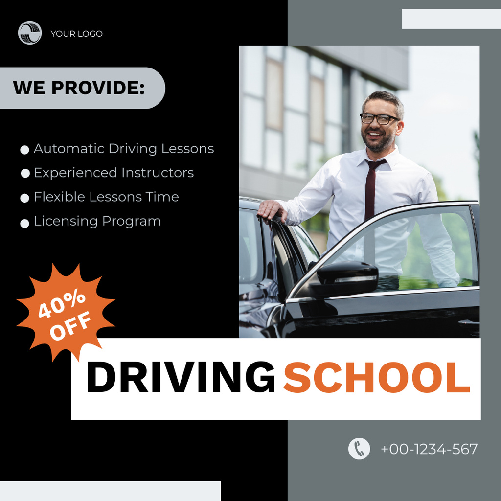 Ontwerpsjabloon van Instagram van Accredited Driving School With Various Options And Discounts