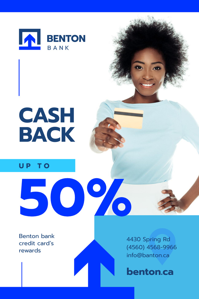 Cashback Service Ad with Woman with Credit Card Pinterest Design Template