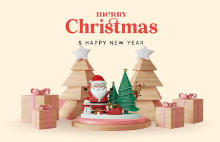 Christmas and New Year Wishes 3d Illustration Thank You Card 5.5x8.5in Design Template