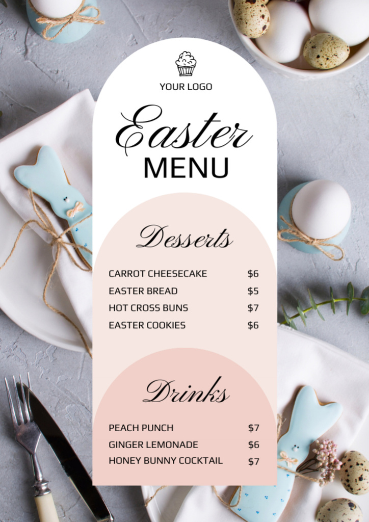 Designvorlage Easter Meals Offer with Bunny Shaped Cookies für Menu