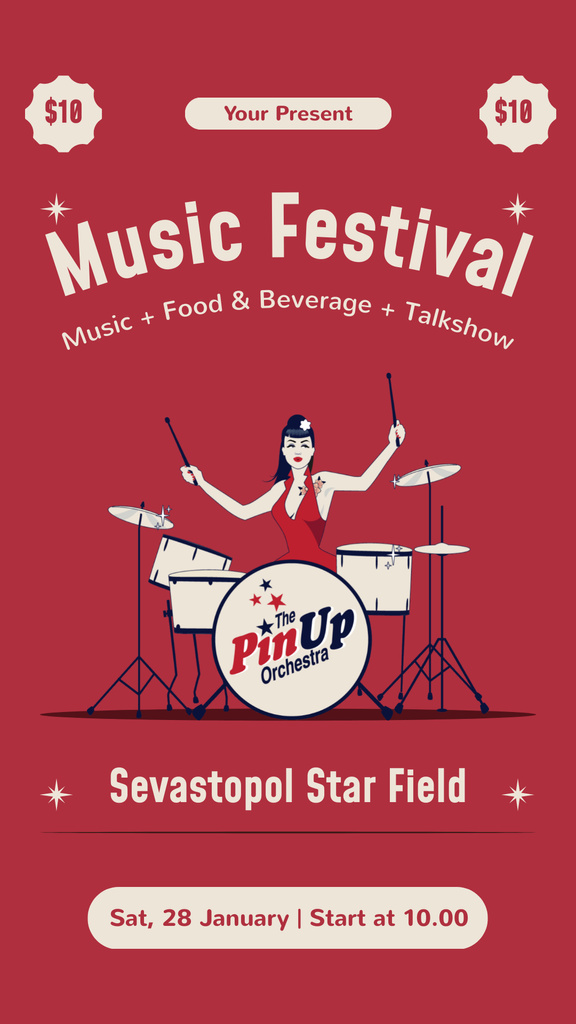 Music Feastival With Talented Drummer Performance Instagram Story Πρότυπο σχεδίασης