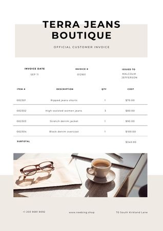 Fashion Boutique prices Invoice Design Template