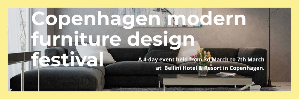 Designvorlage Furniture Design Event Announcement with gray sofa für Twitter