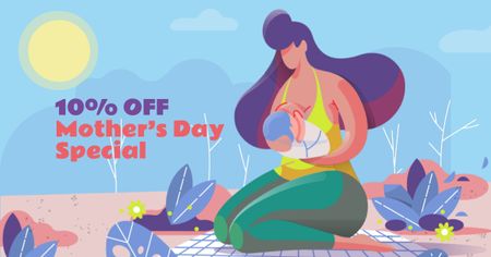Ontwerpsjabloon van Facebook AD van Mother's Day Offer with Mother feeding Child