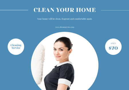Maid with Dust Brush Flyer A5 Horizontal Design Template