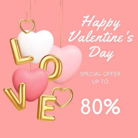 Специальная распродажа розового цвета ко Дню святого Валентина с большой скидкой Instagram AD – шаблон для дизайна