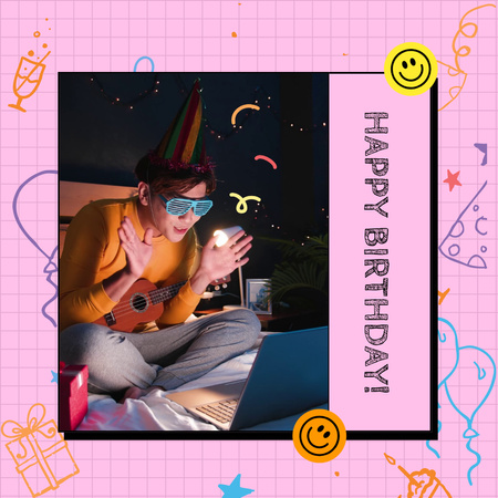 Ontwerpsjabloon van Animated Post van Gefeliciteerd met je verjaardag met gitaar spelen