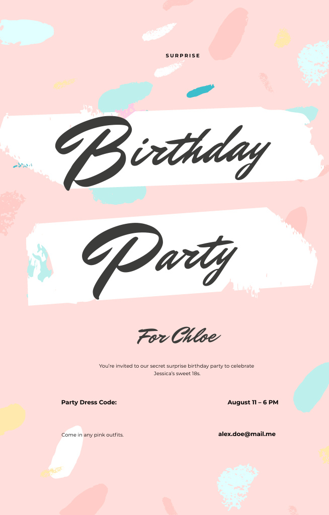 Birthday Party With Dress Code Invitation 4.6x7.2in Design Template