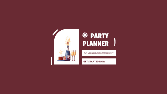 Party Planner Ad with Bottle of Champagne Illustration Youtube Design Template