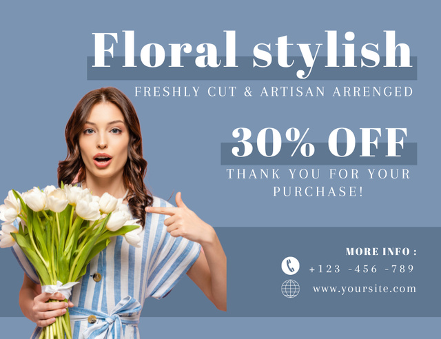 Flowers Sale and Florist Services Thank You Card 5.5x4in Horizontal – шаблон для дизайну
