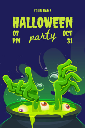 Creepy Halloween Party With Potion in Cauldron Flyer 4x6in Design Template