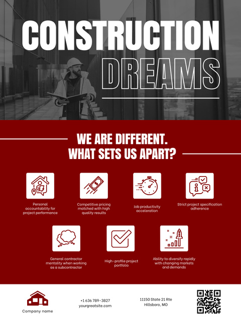 Construction Company Ad with Professional Architect Poster US Design Template