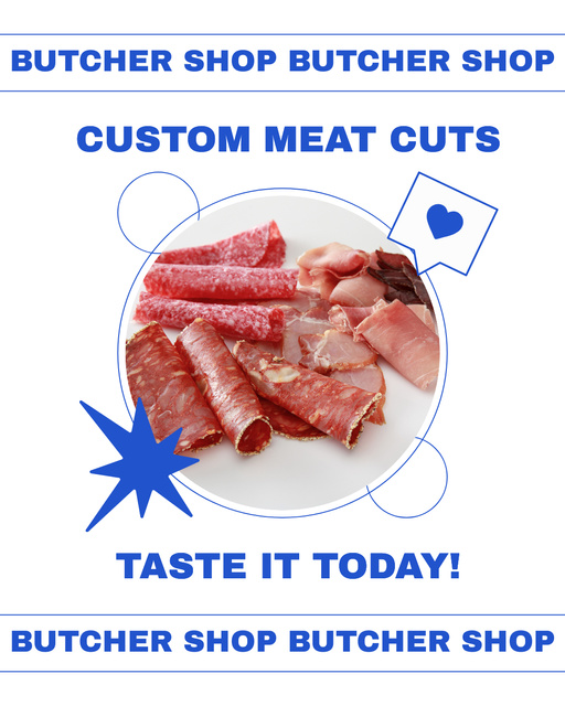 Fresh Custom Meat in Butcher Shop Instagram Post Vertical Modelo de Design