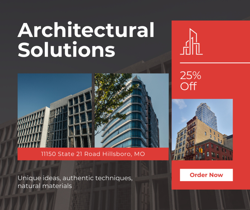 Architectural Solutions Ad with Modern High City Buildings Facebook – шаблон для дизайна