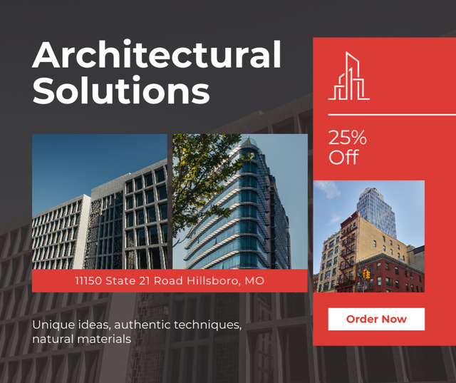Architectural Solutions Ad with Modern High City Buildings Facebook Design Template