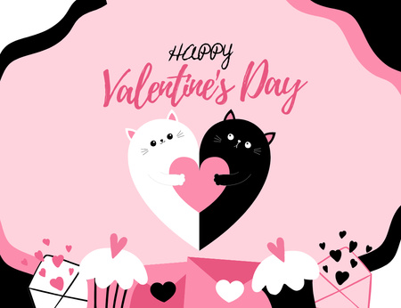 Поздравления ко Дню святого Валентина с милыми влюбленными котиками Thank You Card 5.5x4in Horizontal – шаблон для дизайна