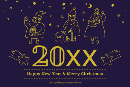 New Year And Christmas Greeting With Illustration of Santas Postcard 4x6in Design Template