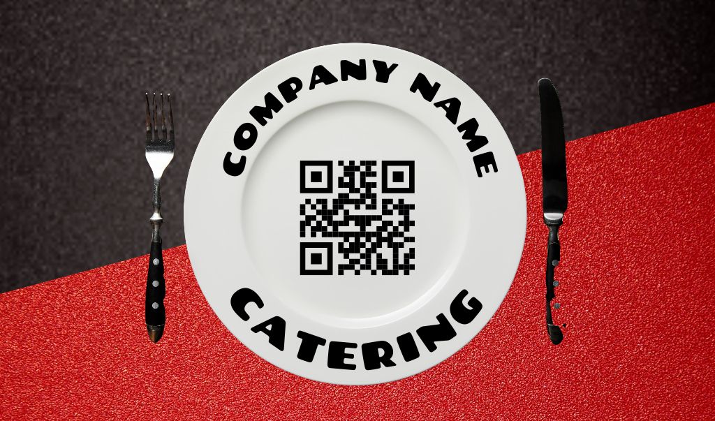 Ontwerpsjabloon van Business card van Catering Services Offer with Plate and Cutlery