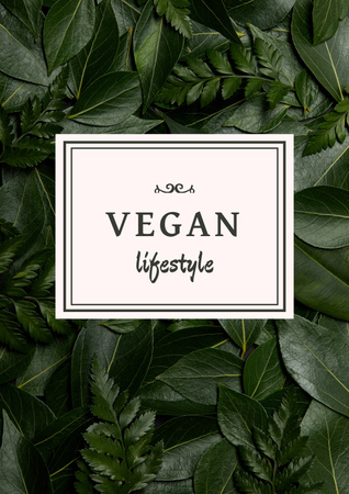 Vegan Lifestyle Concept with Green Leaves Poster Design Template