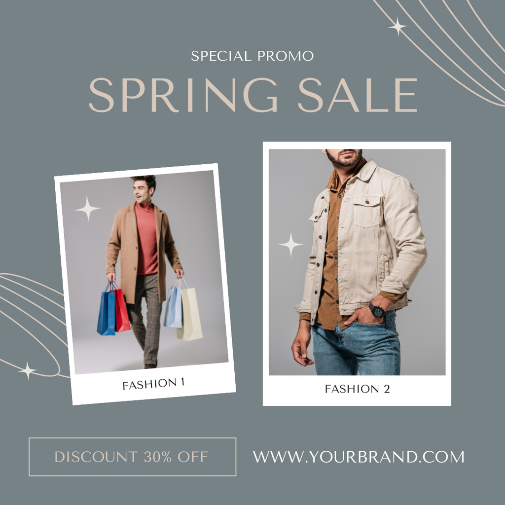 Casual Men's Spring Sale Announcement With Collage Instagram AD Modelo de Design