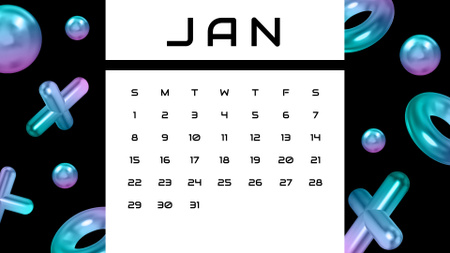 Neon Gradient Geometric Figures Calendar Design Template