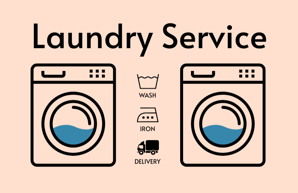 Offer of Laundry Services with Ironing and Delivery Business Card 85x55mm Tasarım Şablonu
