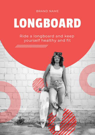 Stylish Girl with Longboard Poster tervezősablon