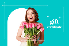Special Offer with Smiling Woman holding Flowers
