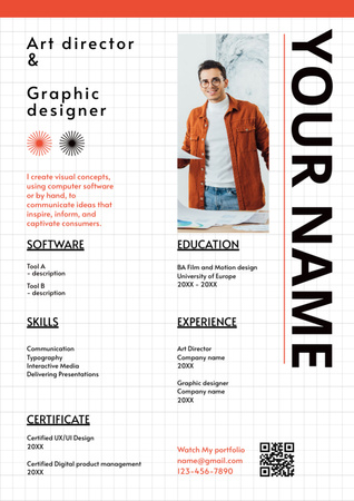 若い男性とグラフィック デザイナーのスキル Resumeデザインテンプレート