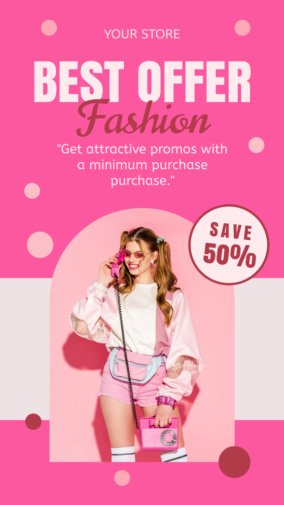Best Fashion Offer of Pink Collection Instagram Story Πρότυπο σχεδίασης