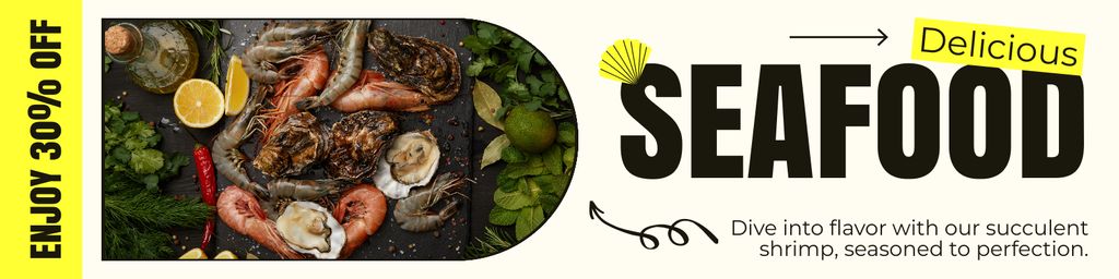Designvorlage Offer of Delicious Seafood with Tasty Shrimps für Twitter