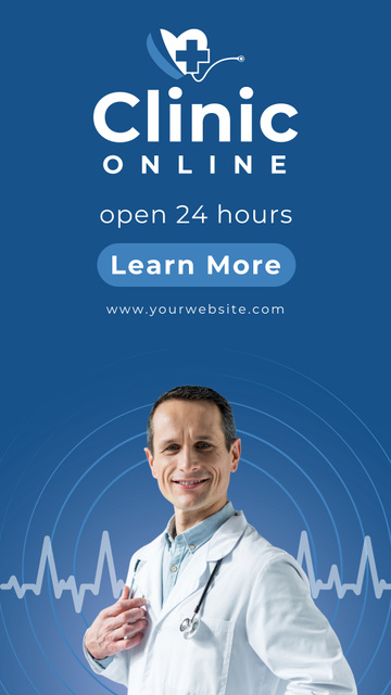 Online Clinic Services Ad with Doctor Instagram Story Modelo de Design