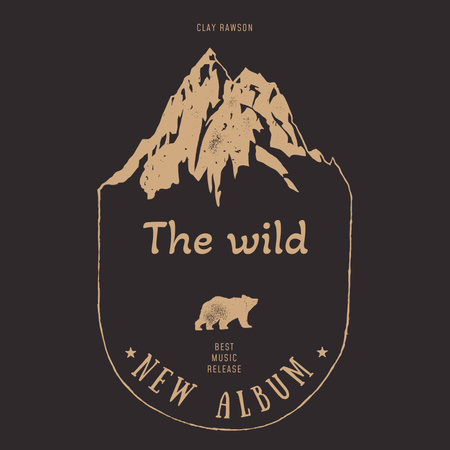 Template di design Illustrazione di orso selvatico e montagne Album Cover
