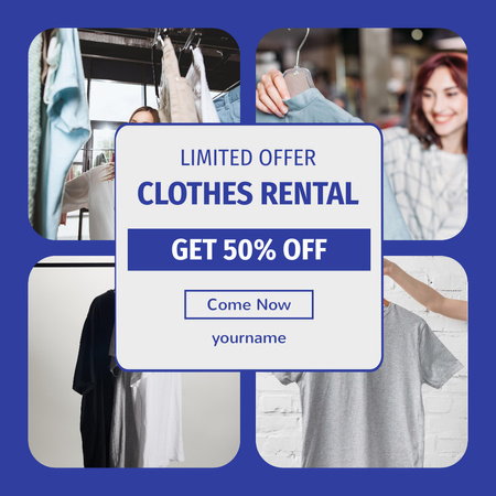 Rental clothes salon limited offer blue Instagram Design Template