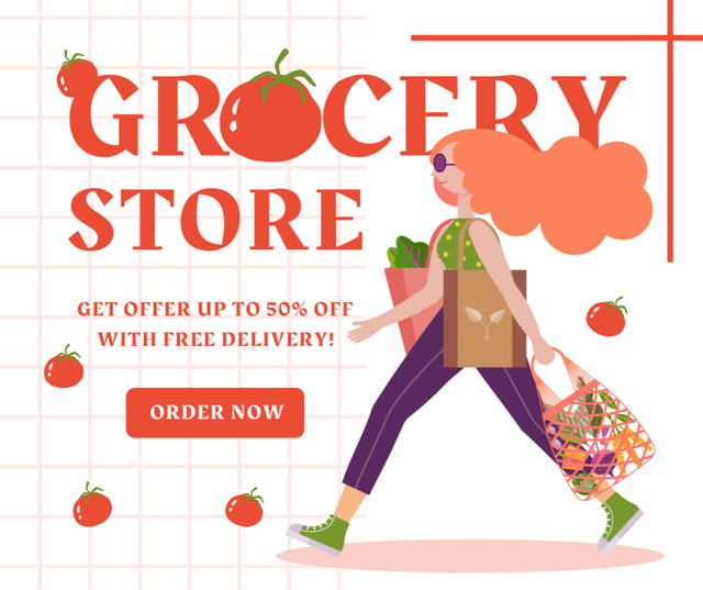 Bags With Veggies And Fruits Sale Offer Facebook Design Template