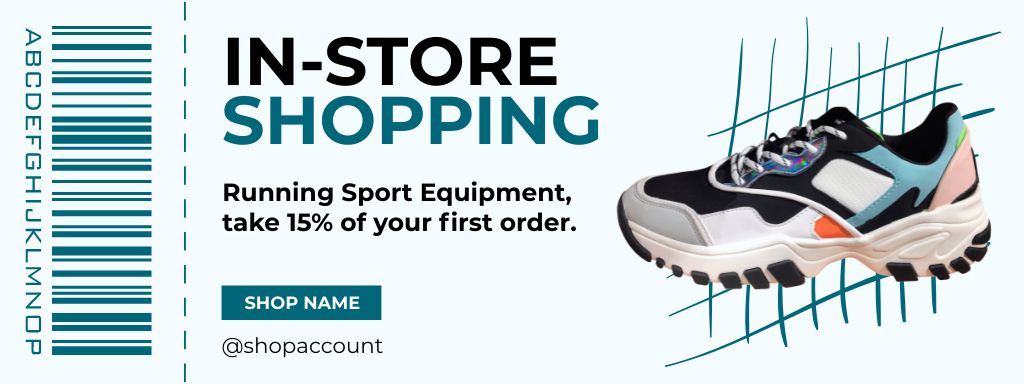 Running Sports Equipment And Footwear WIth Discounts Coupon Design Template
