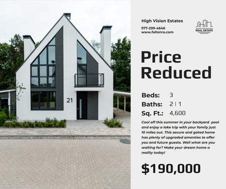 Real Estate Ad with Modern Mansion Facebook Design Template