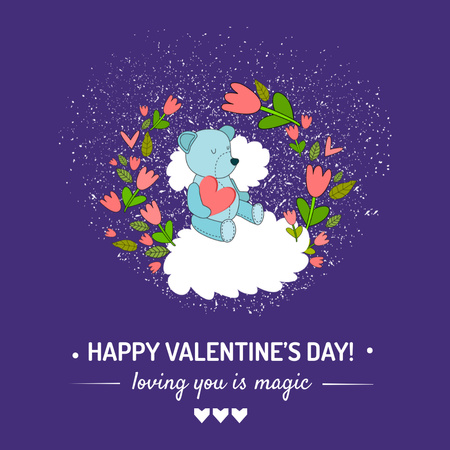 Plantilla de diseño de Saludo de San Valentín con oso en flores Instagram AD 