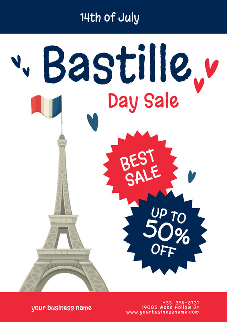 Bastille Day Sale Announcement Poster A3デザインテンプレート