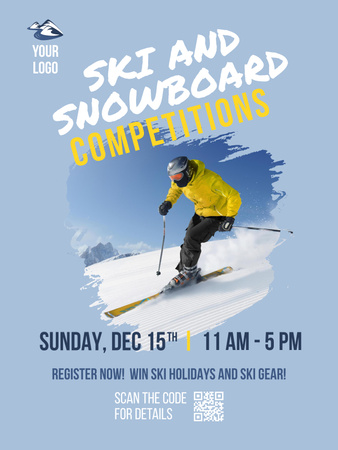 Modèle de visuel Annonce des compétitions de ski et de snowboard - Poster US