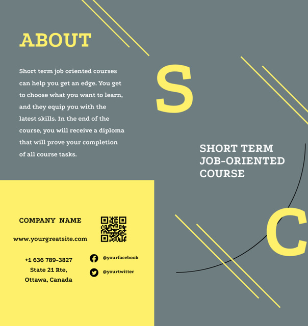 Job Oriented Courses Ad on Grey and Yellow Brochure Din Large Bi-fold Modelo de Design