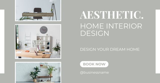 Aesthetic Home Interior Design Grey Facebook AD tervezősablon