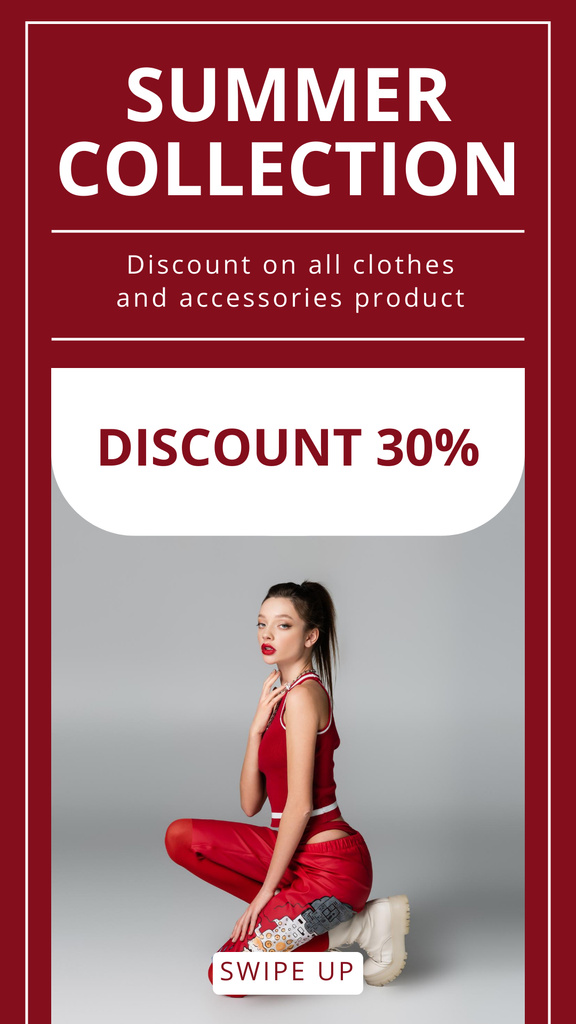 Summer Fashion Collection Sale Ad on Red Instagram Story Design Template