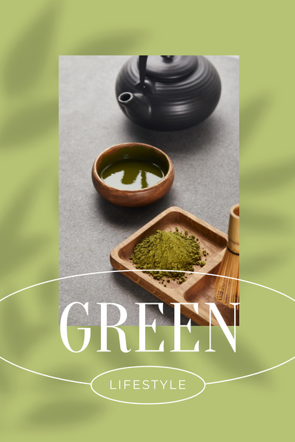 Green Lifestyle Concept with Tea in Cups Pinterestデザインテンプレート