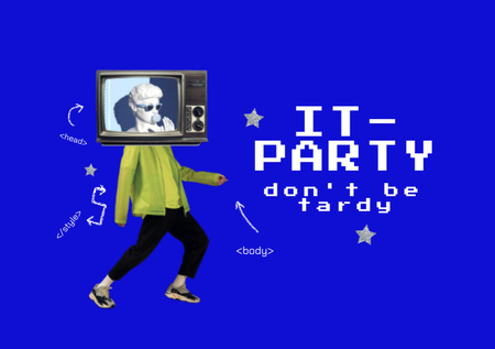 Contemporary Party Announcement with TV-headed Man Flyer A5 Horizontal tervezősablon