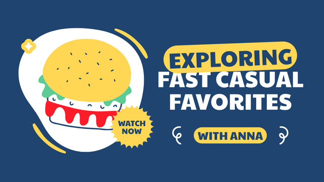 Fast Casual Food Favorites Ad with Illustration of Burger Youtube Thumbnail Design Template