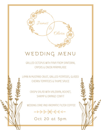 Plantilla de diseño de Lista de comida de boda neutral beige Menu 8.5x11in 