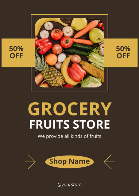 Grocery Fruits Store Promotion Poster Design Template