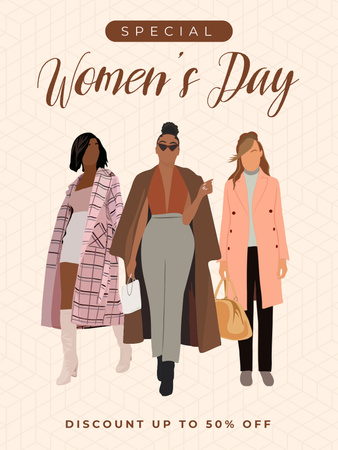 Comemoração do Dia Internacional da Mulher com mulheres estilosas Poster US Modelo de Design